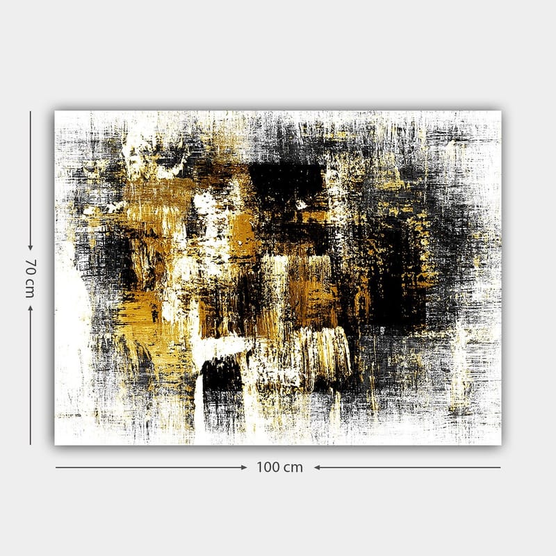 Lærred 70x100 cm - Abstrakt kunst med elementer af guld og sort - Guld / Sort / Hvid - Boligtilbehør - Billeder & kunst - Billeder på lærred