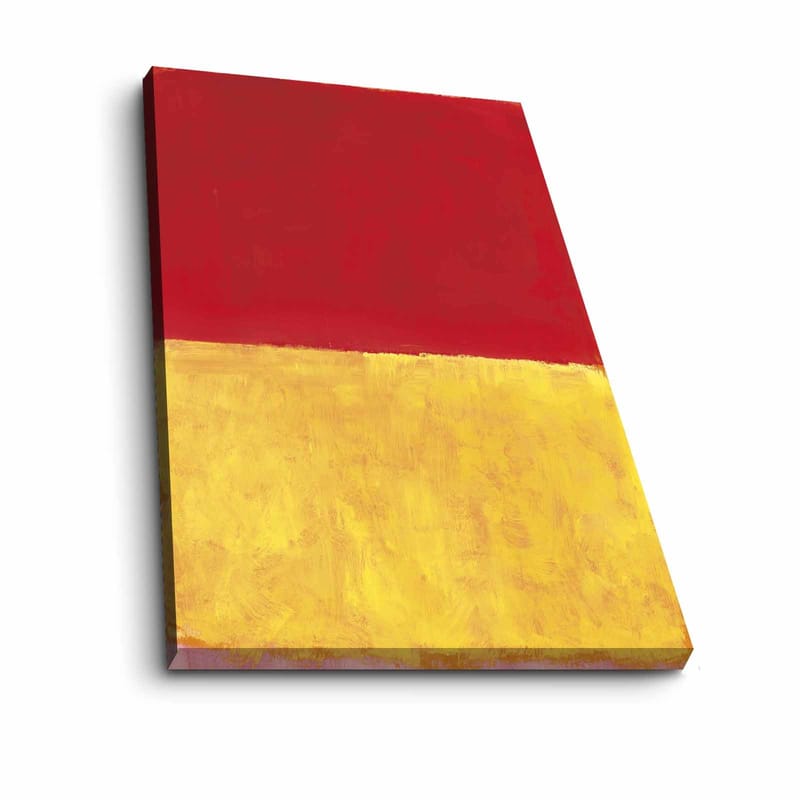 Lærred 70x100 cm - Abstrakt kunst med en rød øvre del og en gylden nedre del - Rød / Guld - Boligtilbehør - Billeder & kunst - Billeder på lærred