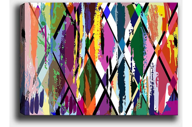 Lærred 70x100 cm - Abstrakt kunst med farverige geometriske mønstre - Lilla / Grøn / Orange - Boligtilbehør - Billeder & kunst - Billeder på lærred