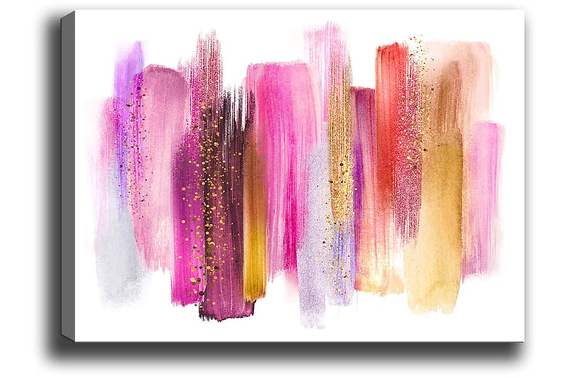 Lærred 70x100 cm - Abstrakt kunst med farverige penselstrøg i lyserøde og guldtoner - Lyserød / Guld / Rød - Boligtilbehør - Billeder & kunst - Billeder på lærred