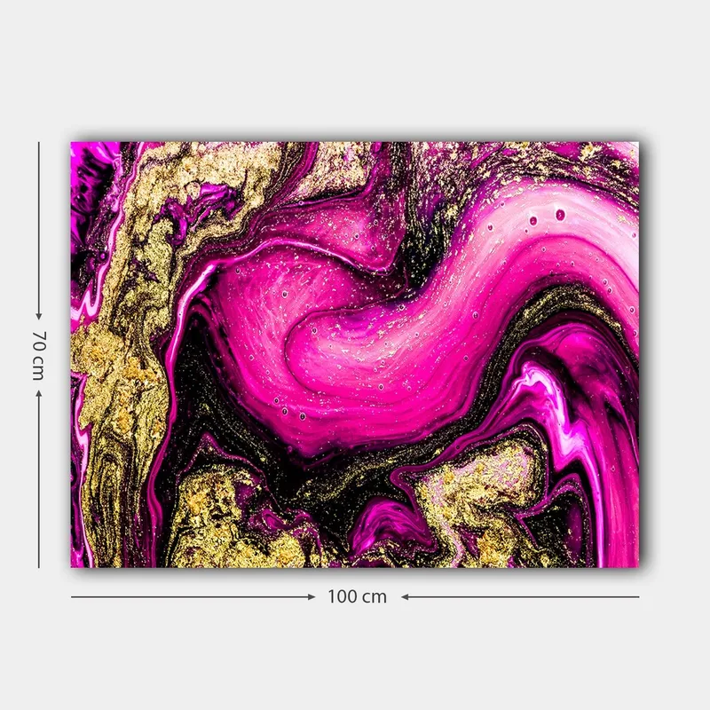 Lærred 70x100 cm - Abstrakt kunst med hvirvlende lyserøde og guldmønstre - Lyserød / Guld / Sort - Boligtilbehør - Billeder & kunst - Billeder på lærred