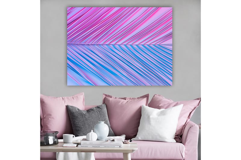 Lærred 70x100 cm - Abstrakt kunstværk med diagonale linjer i lyserøde og blå toner - Lyserød / Blå - Boligtilbehør - Billeder & kunst - Billeder på lærred