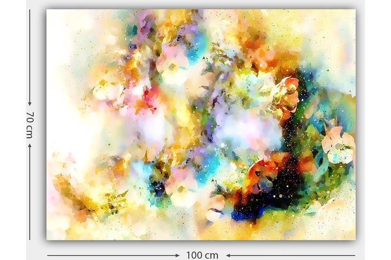 Lærred 70x100 cm - Abstrakt kunstværk med farveeksplosioner, der skaber en drømmeagtig atmosfære - Blå / Gul / Lyserød - Boligtilbehør - Billeder & kunst - Billeder på lærred