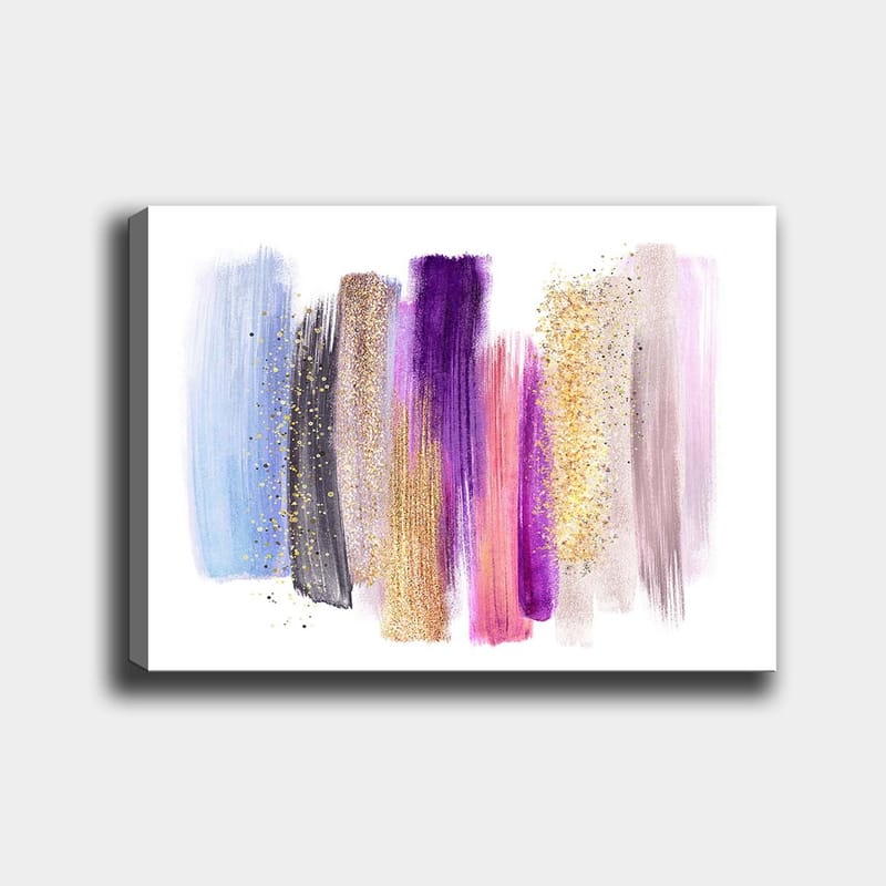 Lærred 70x100 cm - Abstrakt kunstværk med farverige penselstrøg i forskellige nuancer, Lilla / Blå / Guld