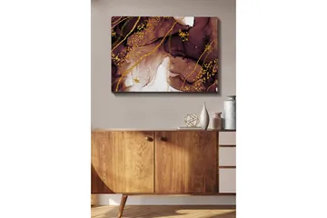 Lærred 70x100 cm - Abstrakt kunstværk med flydende former og gulddetaljer - Mørkebrun / Guld / Beige - Boligtilbehør - Billeder & kunst - Billeder på lærred