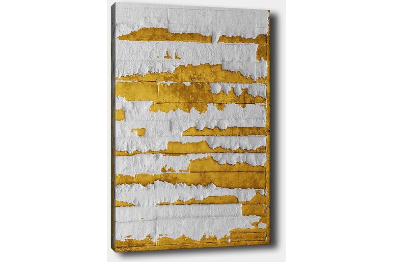 Lærred 70x100 cm - Abstrakt kunstværk med guld- og hvidfarvede linjer, der skaber en dynamisk tekstur - Guld / Hvid - Boligtilbehør - Billeder & kunst - Billeder på lærred