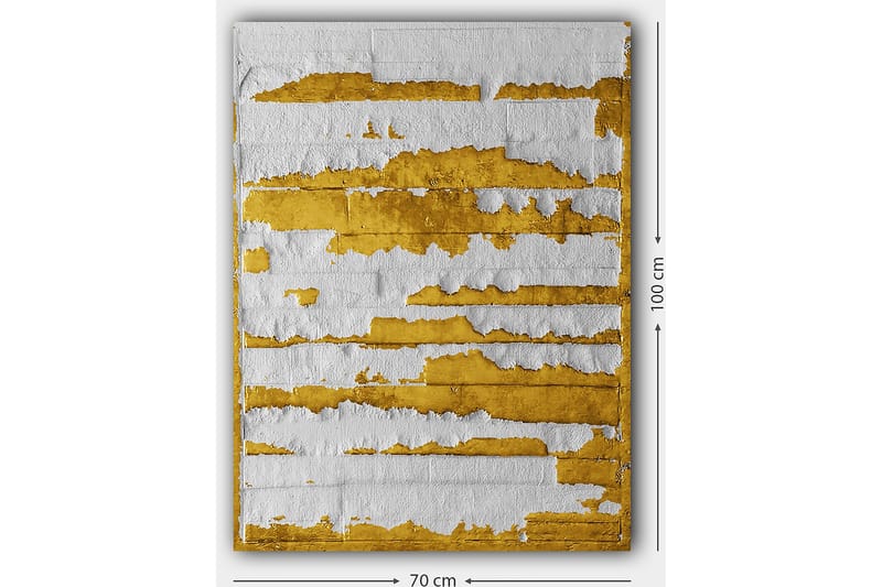 Lærred 70x100 cm - Abstrakt kunstværk med guld- og hvidfarvede linjer, der skaber en dynamisk tekstur - Guld / Hvid - Boligtilbehør - Billeder & kunst - Billeder på lærred