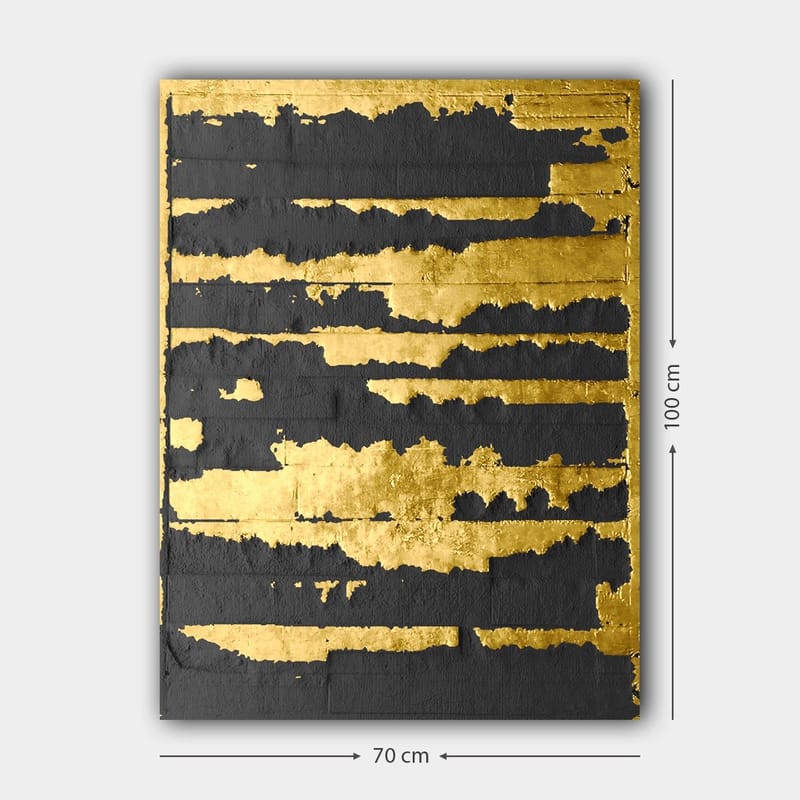 Lærred 70x100 cm - Abstrakt kunstværk med guld- og sortfarvede linjer, der skaber en dynamisk og moderne komposition - Guld / Sort - Boligtilbehør - Billeder & kunst - Billeder på lærred