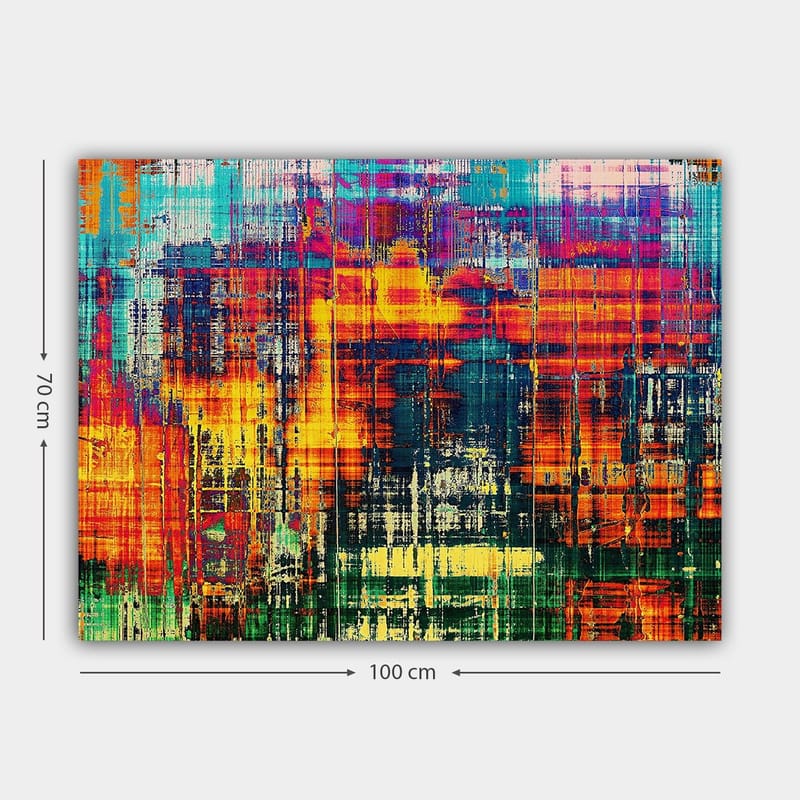 Lærred 70x100 cm - Abstrakt kunstværk med levende farver og dynamiske mønstre - Turkis / Orange / Mørkeblå - Boligtilbehør - Billeder & kunst - Billeder på lærred