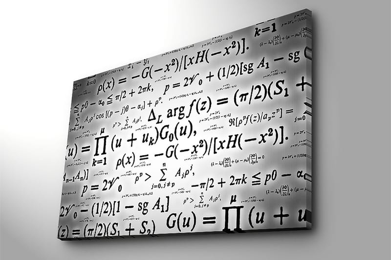 Lærred 70x100 cm - Abstrakt kunstværk med matematiske formler og symboler i sort-hvid - Sort / Hvid - Boligtilbehør - Billeder & kunst - Billeder på lærred