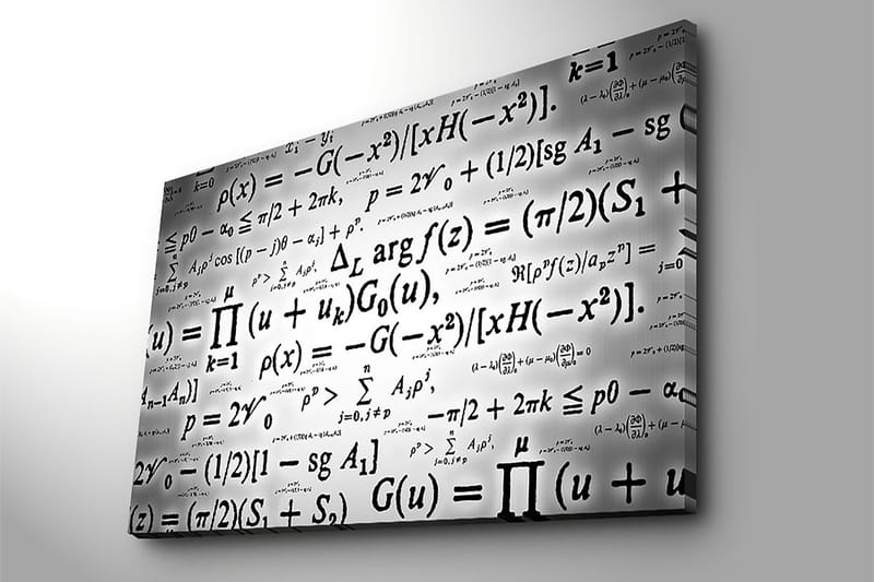 Lærred 70x100 cm - Abstrakt kunstværk med matematiske formler og symboler i sort-hvid - Sort / Hvid - Boligtilbehør - Billeder & kunst - Billeder på lærred