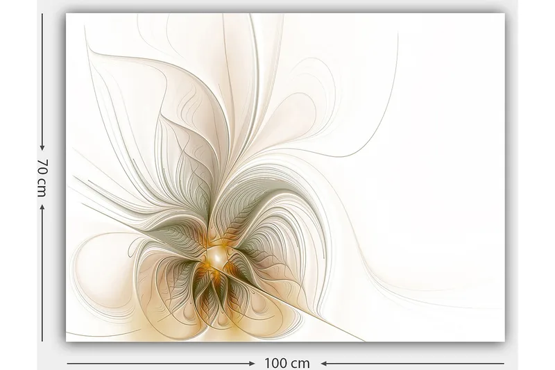 Lærred 70x100 cm - Abstrakt kunstværk med svævende linjer og former, der skaber en følelse af bevægelse og lys - Lys beige / Guld / Grå - Boligtilbehør - Billeder & kunst - Billeder på lærred