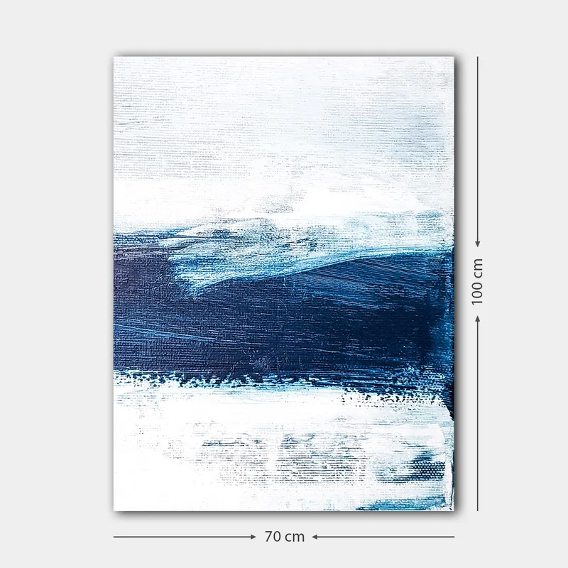 Lærred 70x100 cm - Abstrakt landskab med blå og hvide nuancer, der skaber en følelse af dybde og bevægelse - Mørkeblå / Lyseblå / Hvid - Boligtilbehør - Billeder & kunst - Billeder på lærred