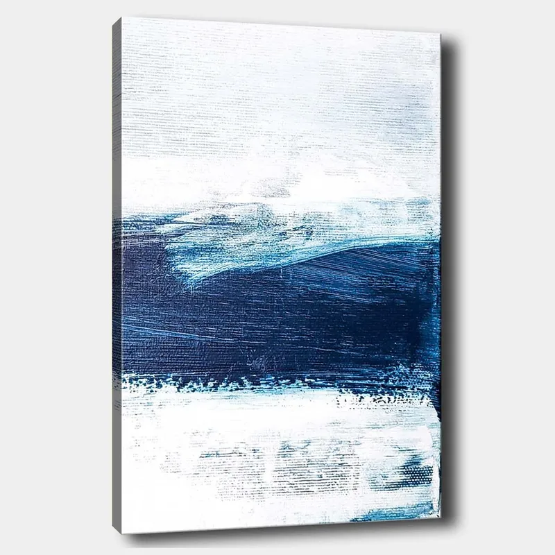 Lærred 70x100 cm - Abstrakt landskab med blå og hvide nuancer, der skaber en følelse af dybde og bevægelse, Mørkeblå / Lyseblå / Hvid