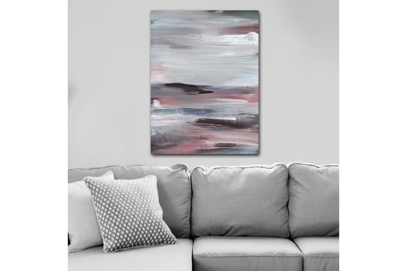 Lærred 70x100 cm - Abstrakt landskab med bløde, flydende former og dæmpede farver - Grå / Lyserød / Hvid - Boligtilbehør - Billeder & kunst - Billeder på lærred