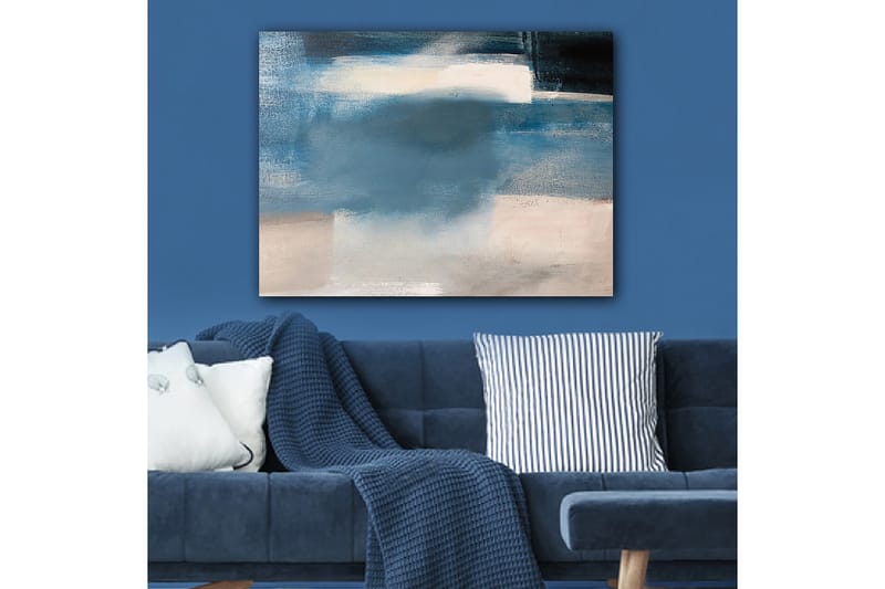 Lærred 70x100 cm - Abstrakt landskab med bløde blå nuancer og klare elementer - Mørkeblå / Lyseblå / Hvid - Boligtilbehør - Billeder & kunst - Billeder på lærred