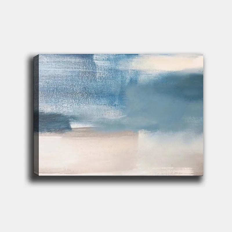 Lærred 70x100 cm - Abstrakt landskab med bløde blå og beige nuancer, der skaber en rolig atmosfære, Blå / Beige
