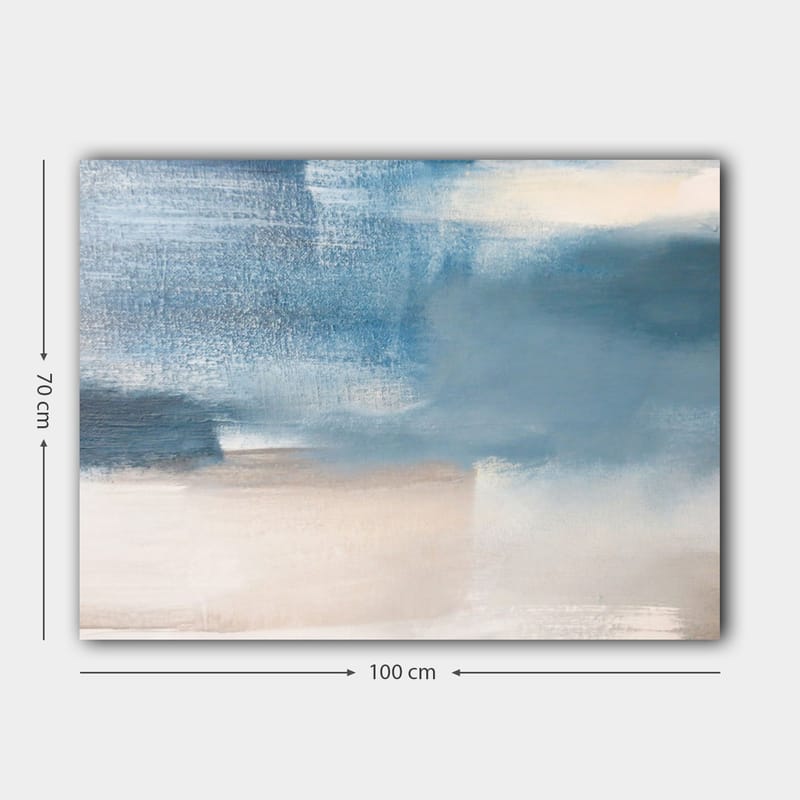 Lærred 70x100 cm - Abstrakt landskab med bløde blå og beige nuancer, der skaber en rolig atmosfære - Blå / Beige - Boligtilbehør - Billeder & kunst - Billeder på lærred