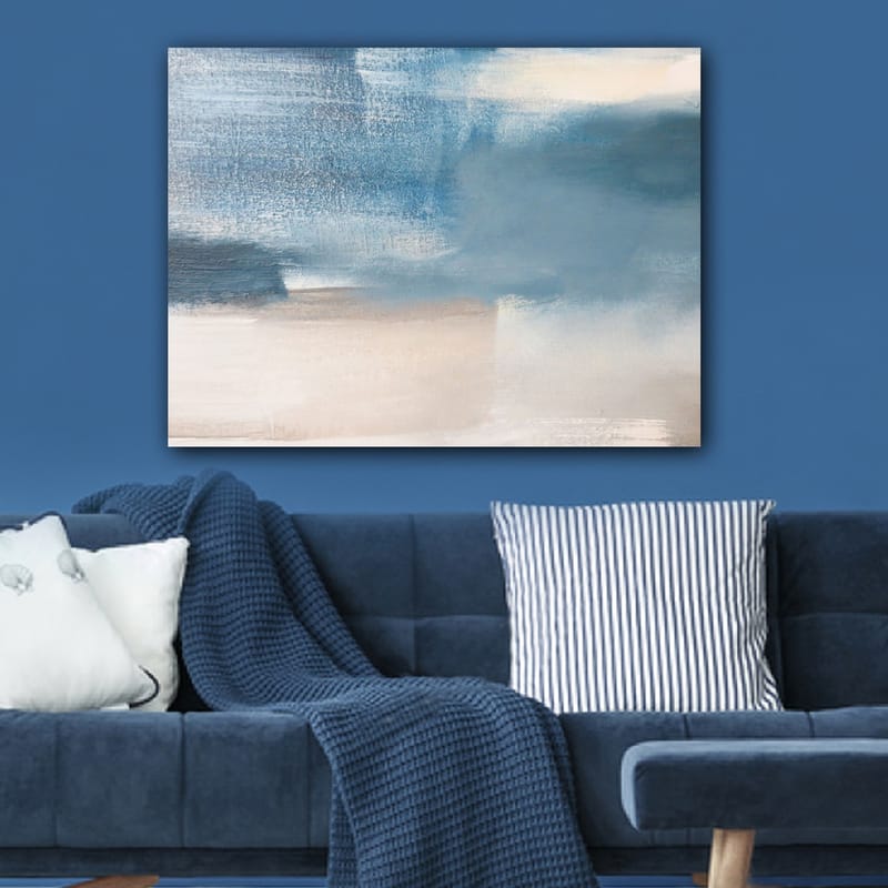 Lærred 70x100 cm - Abstrakt landskab med bløde blå og beige nuancer, der skaber en rolig atmosfære - Blå / Beige - Boligtilbehør - Billeder & kunst - Billeder på lærred