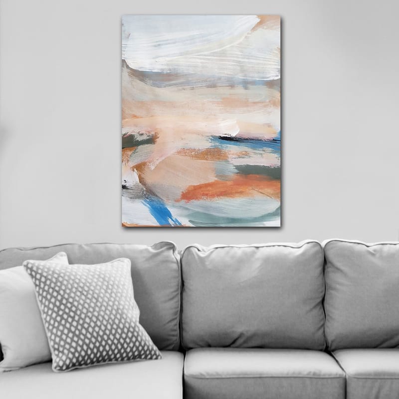 Lærred 70x100 cm - Abstrakt landskab med bløde farveovergange, der skaber en rolig atmosfære - Lyseblå / Terrakotta / Grøn - Boligtilbehør - Billeder & kunst - Billeder på lærred