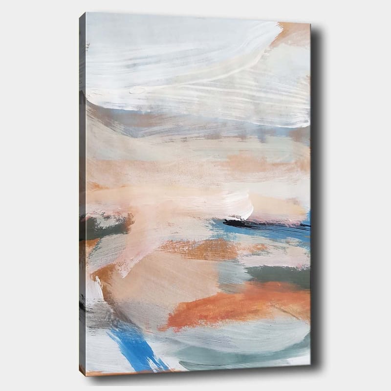 Lærred 70x100 cm - Abstrakt landskab med bløde farveovergange, der skaber en rolig atmosfære, Lyseblå / Terrakotta / Grøn