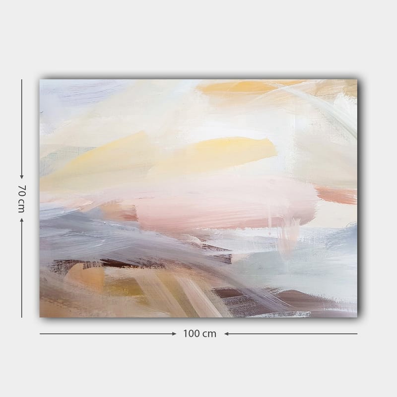 Lærred 70x100 cm - Abstrakt landskab med bløde farveovergange, der skaber en rolig og harmonisk følelse - Lys pink / Lys gul / Lys blå - Boligtilbehør - Billeder & kunst - Billeder på lærred