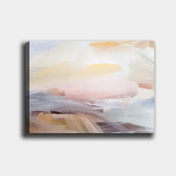 Lærred 70x100 cm - Abstrakt landskab med bløde farveovergange, der skaber en rolig og harmonisk følelse - Lys pink / Lys gul / Lys blå - Boligtilbehør - Billeder & kunst - Billeder på lærred