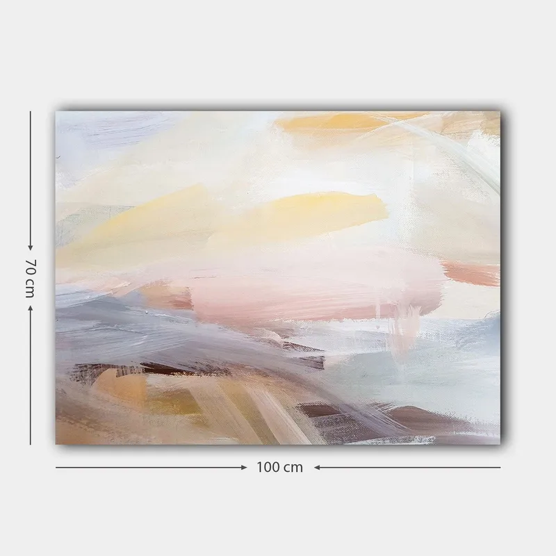 Lærred 70x100 cm - Abstrakt landskab med bløde farveovergange, der skaber en rolig og harmonisk følelse - Lys pink / Lys gul / Lys blå - Boligtilbehør - Billeder & kunst - Billeder på lærred
