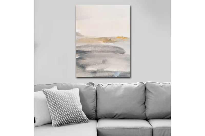 Lærred 70x100 cm - Abstrakt landskab med bløde farveovergange, Grå / Beige / Lyseblå