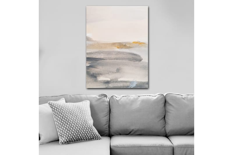 Lærred 70x100 cm - Abstrakt landskab med bløde farveovergange, Grå / Beige / Lyseblå