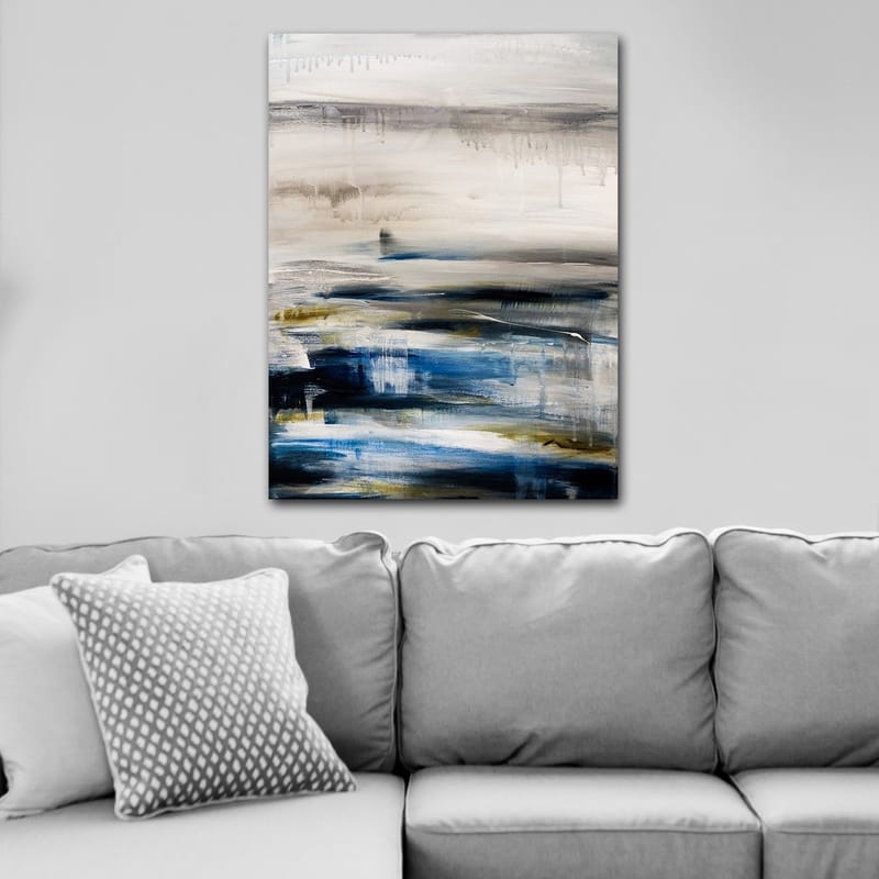 Lærred 70x100 cm - Abstrakt landskab med bløde farveovergange i blå og grå - Blå / Grå / Beige - Boligtilbehør - Billeder & kunst - Billeder på lærred