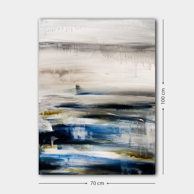 Lærred 70x100 cm - Abstrakt landskab med bløde farveovergange i blå og grå - Blå / Grå / Beige - Boligtilbehør - Billeder & kunst - Billeder på lærred