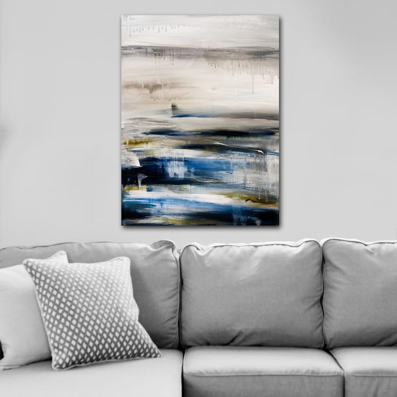 Lærred 70x100 cm - Abstrakt landskab med bløde farveovergange i blå og grå - Blå / Grå / Beige - Boligtilbehør - Billeder & kunst - Billeder på lærred