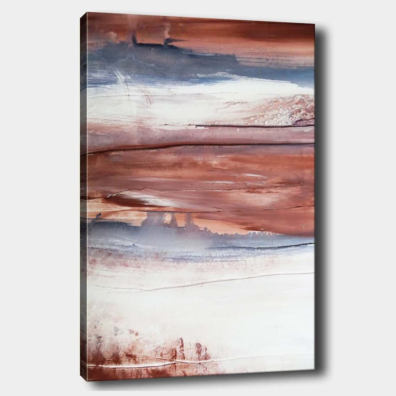 Lærred 70x100 cm - Abstrakt landskab med bløde farveovergange i jordfarver, Rødbrun / Grå / Hvid