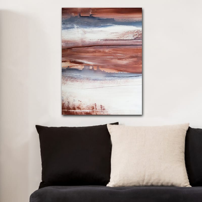 Lærred 70x100 cm - Abstrakt landskab med bløde farveovergange i jordfarver - Rødbrun / Grå / Hvid - Boligtilbehør - Billeder & kunst - Billeder på lærred