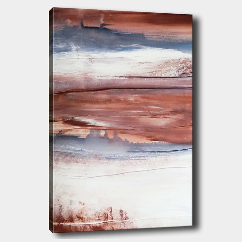 Lærred 70x100 cm - Abstrakt landskab med bløde farveovergange i jordfarver, Rødbrun / Grå / Hvid