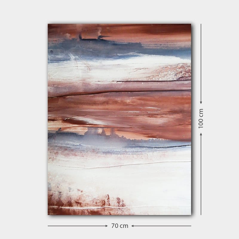 Lærred 70x100 cm - Abstrakt landskab med bløde farveovergange i jordfarver - Rødbrun / Grå / Hvid - Boligtilbehør - Billeder & kunst - Billeder på lærred