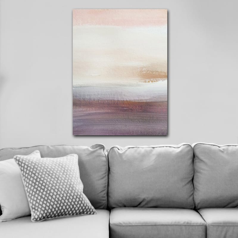 Lærred 70x100 cm - Abstrakt landskab med bløde farveovergange i pastelfarver - Lys pink / Beige / Lilla - Boligtilbehør - Billeder & kunst - Billeder på lærred