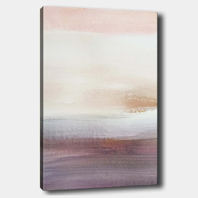 Lærred 70x100 cm - Abstrakt landskab med bløde farveovergange i pastelfarver, Lys pink / Beige / Lilla