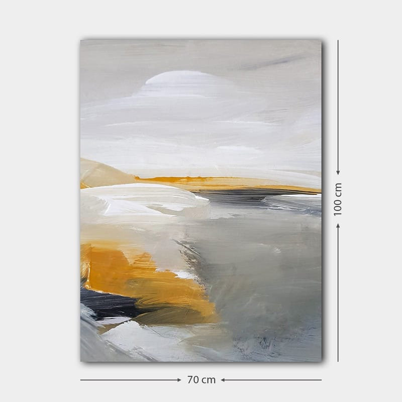 Lærred 70x100 cm - Abstrakt landskab med bløde former og harmoniske farver - Grå / Hvid / Gul-orange - Boligtilbehør - Billeder & kunst - Billeder på lærred