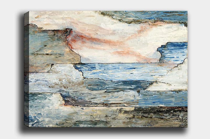 Lærred 70x100 cm - Abstrakt landskab med bløde linjer og harmoniske farveovergange, der skildrer hav og himmel, Blå / Grå / Hvid