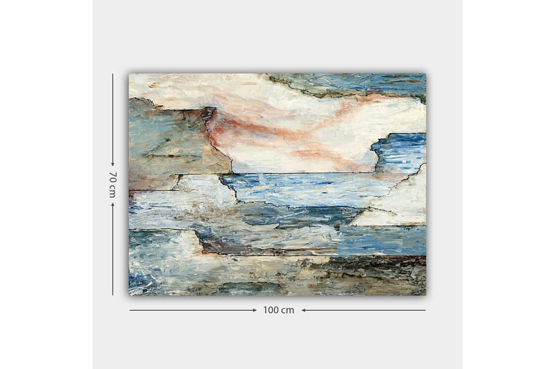 Lærred 70x100 cm - Abstrakt landskab med bløde linjer og harmoniske farveovergange, der skildrer hav og himmel - Blå / Grå / Hvid - Boligtilbehør - Billeder & kunst - Billeder på lærred