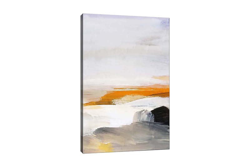 Lærred 70x100 cm - Abstrakt landskab med elementer af hav og klipper, Orange / Grå / Hvid