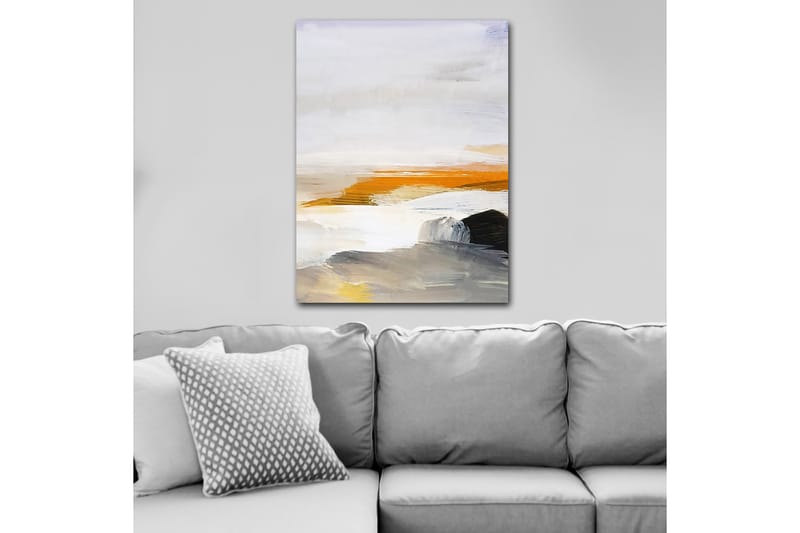 Lærred 70x100 cm - Abstrakt landskab med elementer af hav og klipper - Orange / Grå / Hvid - Boligtilbehør - Billeder & kunst - Billeder på lærred