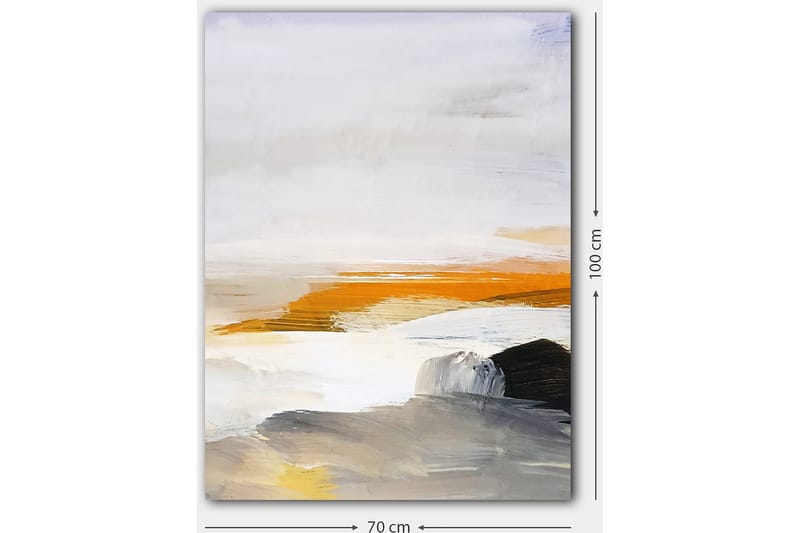 Lærred 70x100 cm - Abstrakt landskab med elementer af hav og klipper - Orange / Grå / Hvid - Boligtilbehør - Billeder & kunst - Billeder på lærred