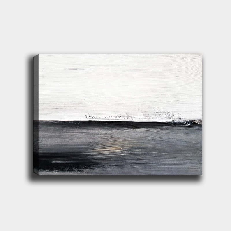 Lærred 70x100 cm - Abstrakt landskab med en horisontlinje i kontrasterende sort og hvid - Sort / Hvid / Grå - Boligtilbehør - Billeder & kunst - Billeder på lærred