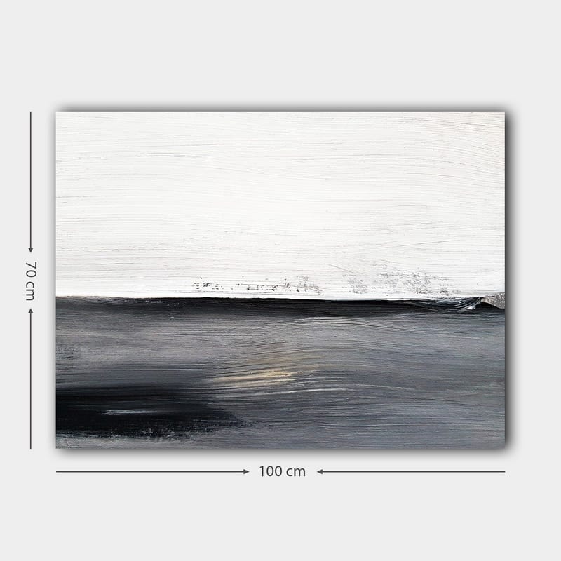 Lærred 70x100 cm - Abstrakt landskab med en horisontlinje i kontrasterende sort og hvid - Sort / Hvid / Grå - Boligtilbehør - Billeder & kunst - Billeder på lærred