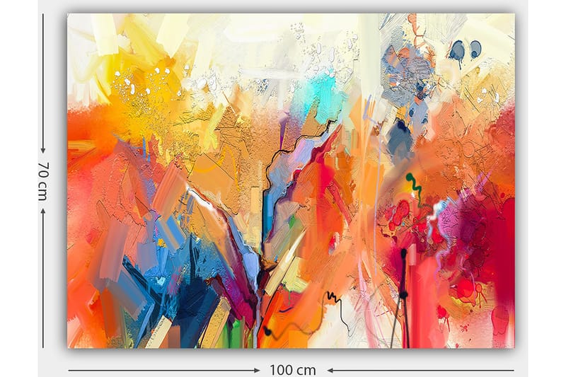 Lærred 70x100 cm - Abstrakt landskab med farverige former og dynamiske linjer - Orange / Gul / Blå - Boligtilbehør - Billeder & kunst - Billeder på lærred