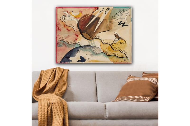 Lærred 70x100 cm - Abstrakt landskab med organiske former og farverige elementer - Brun / Blå / Gul - Boligtilbehør - Billeder & kunst - Billeder på lærred