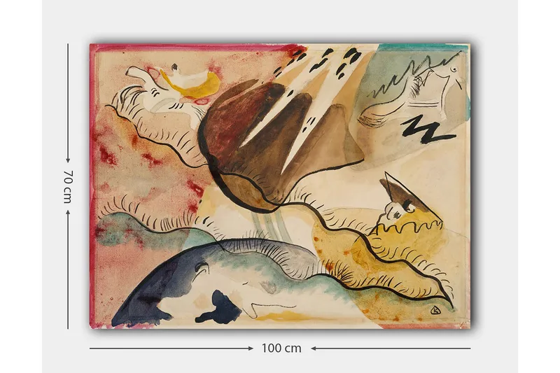 Lærred 70x100 cm - Abstrakt landskab med organiske former og farverige elementer - Brun / Blå / Gul - Boligtilbehør - Billeder & kunst - Billeder på lærred